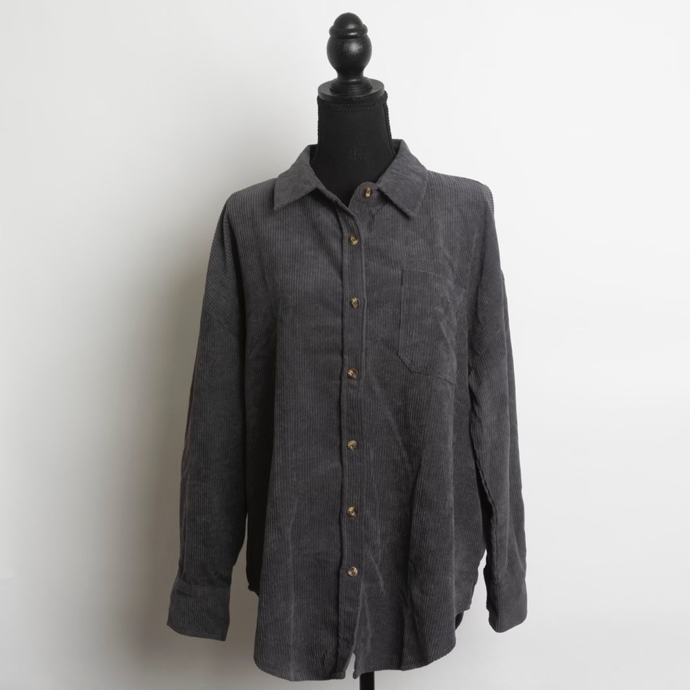 Gray corduroy button-down long sleeve shirt
